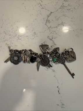Fossil Silver-Tone Charm Bracelet with Keys and Locks
